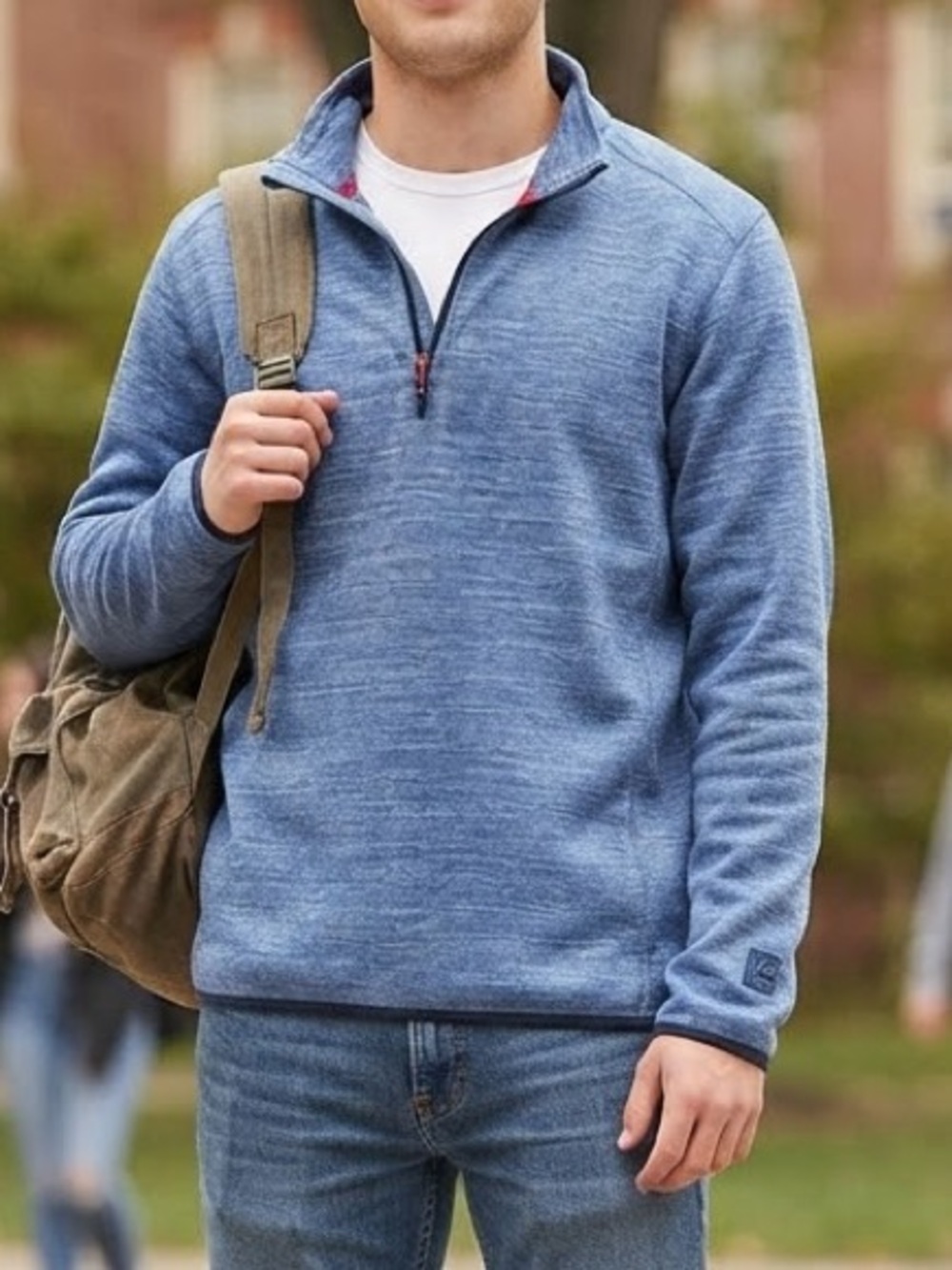 Men's Blue Quarter-Zip Sweater - Classic Casual Pullover